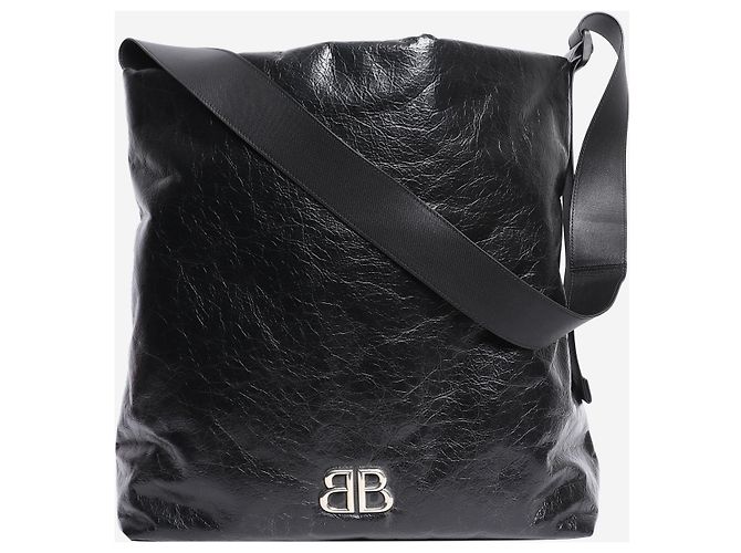 Balenciaga Shopper-Bag aus schwarzem knittrigem Leder - Ansicht 3
