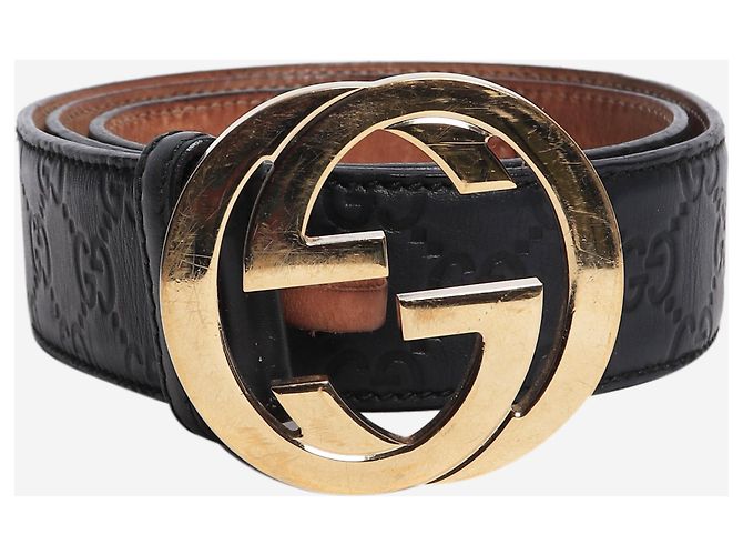 Gucci Cinturón negro con hebilla G entrelazada - vista 2