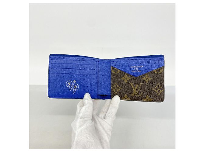 Louis Vuitton Monogram Portefeuille Multiple Wallet Marrone Blu - vista 3