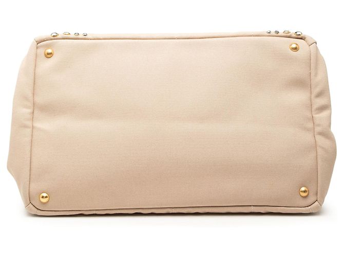 Borsa Satchel Prada Beige Large Canvas Canapa Bijoux - vista 3