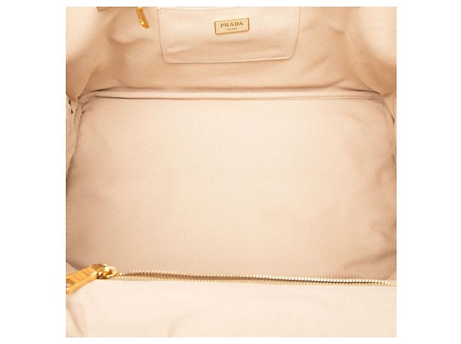 Borsa Satchel Prada Beige Large Canvas Canapa Bijoux - vista 4