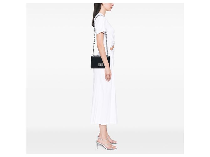 Prada Black Saffiano Lux Lock Chain Flap Nero - vista 5