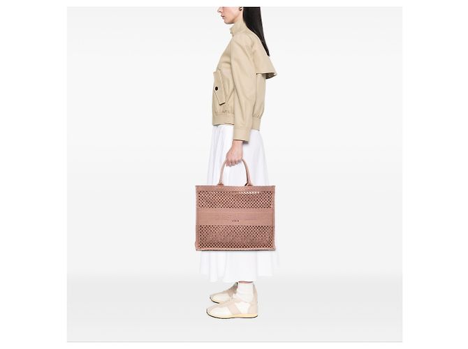 Dior Book Tote Large in mesh ricamato Rosa - vista 6
