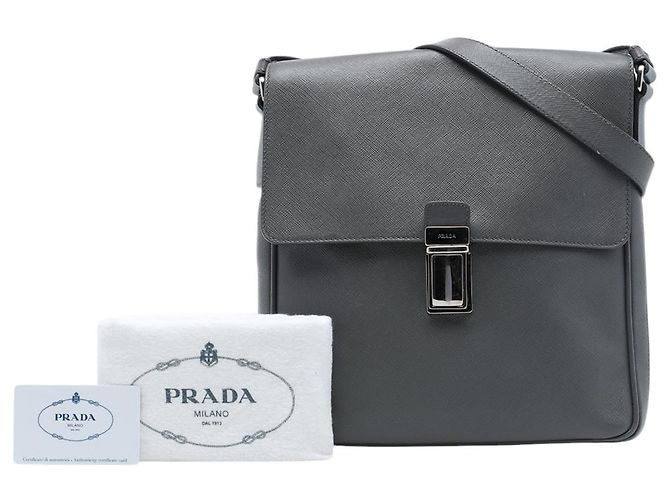 Borsa a tracolla da viaggio Prada in Saffiano grigio Marrone - vista 7