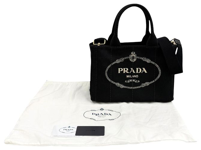 Borsa Tote Prada Small Canvas Canapa Logo Nera Nero - vista 14