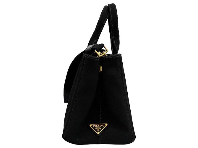 Borsa Tote Prada Small Canvas Canapa Logo Nera Nero - vista 2