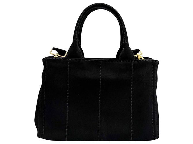 Borsa Tote Prada Small Canvas Canapa Logo Nera Nero - vista 3