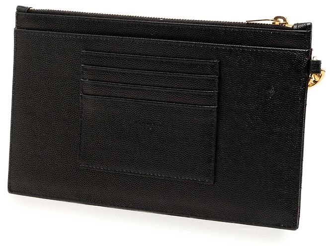 Pouch con zip Saint Laurent Black Large Grain De Poudre Matelasse Cassandre Nero - vista 2