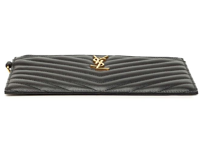 Pouch con zip Saint Laurent Black Large Grain De Poudre Matelasse Cassandre Nero - vista 3