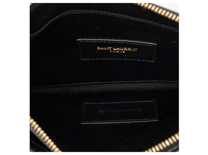 Pouch con zip Saint Laurent Black Large Grain De Poudre Matelasse Cassandre Nero - vista 4