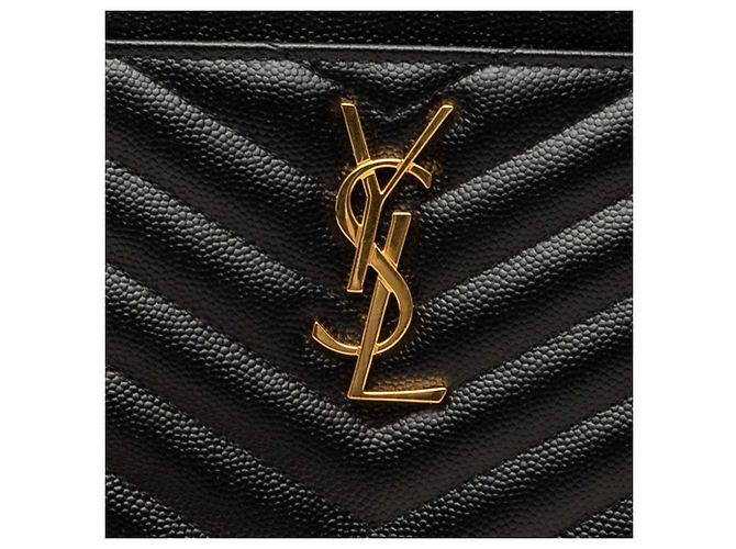 Pouch con zip Saint Laurent Black Large Grain De Poudre Matelasse Cassandre Nero - vista 6