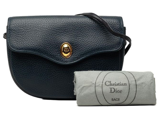 Bolsa tiracolo Dior em pele de vitelo granulada azul Azul marinho - vista 8