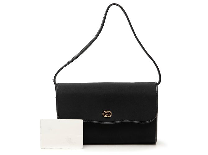 Borsa a tracolla Gucci in tela nera con catena Interlocking G Nero - vista 7