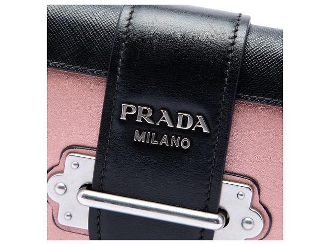 Borsa a tracolla Prada Cahier in vitello metallizzato con rifiniture in Saffiano rosa - vista 5