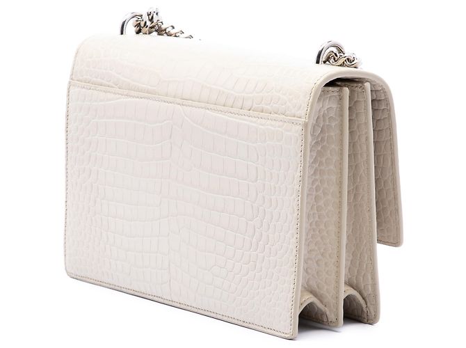 Saint Laurent White Medium Croc Embossed Leather Monogram Sunset Crossbody Bianco Crudo - vista 2