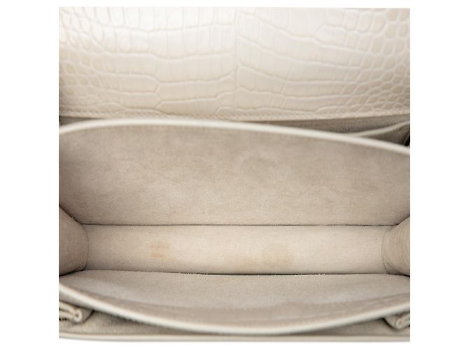 Saint Laurent White Medium Croc Embossed Leather Monogram Sunset Crossbody Bianco Crudo - vista 4