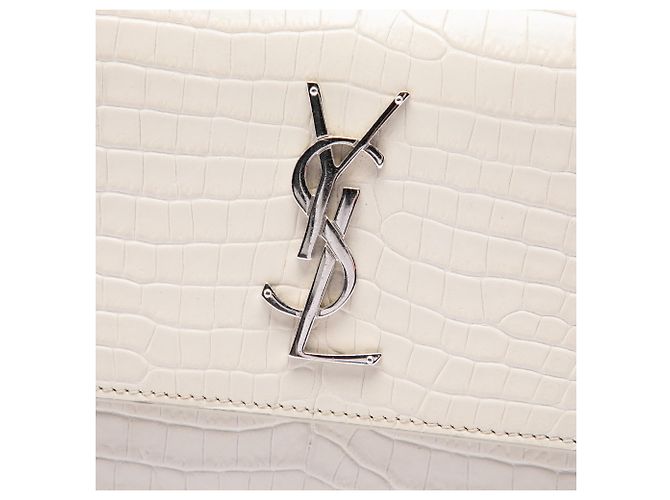 Saint Laurent White Medium Croc Embossed Leather Monogram Sunset Crossbody Bianco Crudo - vista 5