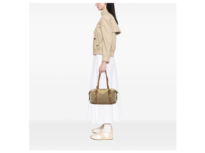 Borsa a tracolla Prada Beige Canvas Canapa Logo - vista 5