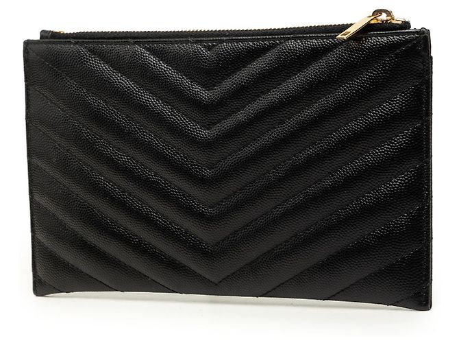 Saint Laurent Black Chevron Grain De Poudre Monogram Bill Pouch Negro - vista 2
