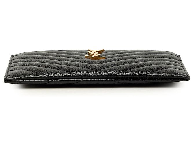 Saint Laurent Black Chevron Grain De Poudre Monogram Bill Pouch Negro - vista 3