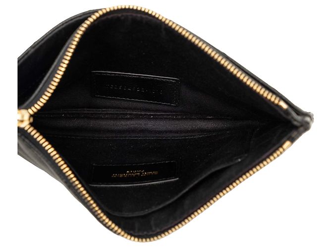 Saint Laurent Black Chevron Grain De Poudre Monogram Bill Pouch Negro - vista 4