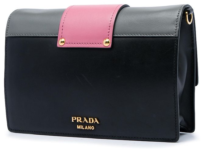 Ribbon Prada Bolso bandolera de piel de becerro City Tricolor Black con cinta Negro - vista 2