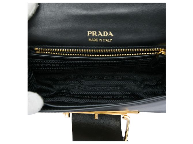 Ribbon Prada Bolso bandolera de piel de becerro City Tricolor Black con cinta Negro - vista 4