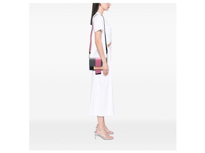 Ribbon Prada Bolso bandolera de piel de becerro City Tricolor Black con cinta Negro - vista 5