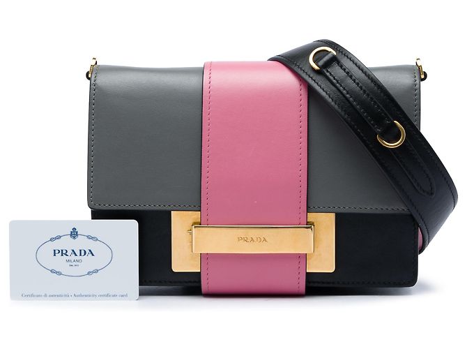 Ribbon Prada Bolso bandolera de piel de becerro City Tricolor Black con cinta Negro - vista 6