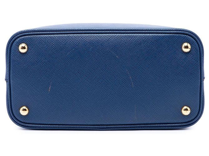Prada Borsa Satchel Panier Grande in Pelle Saffiano Blu - vista 3