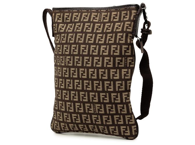 Borsa a tracolla Fendi in tela Zucchino marrone - vista 2