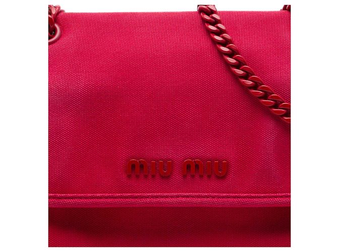 Borsa a tracolla con patta Miu Miu Pink Canvas Canapa con catena Rosa - vista 6