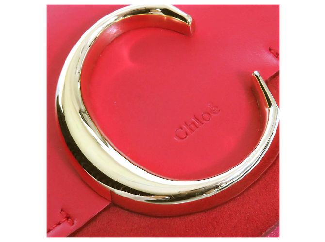 Chloé Mini Borsa a Tracolla C Chain in Vitello e Camoscio Rossa Rosso - vista 10