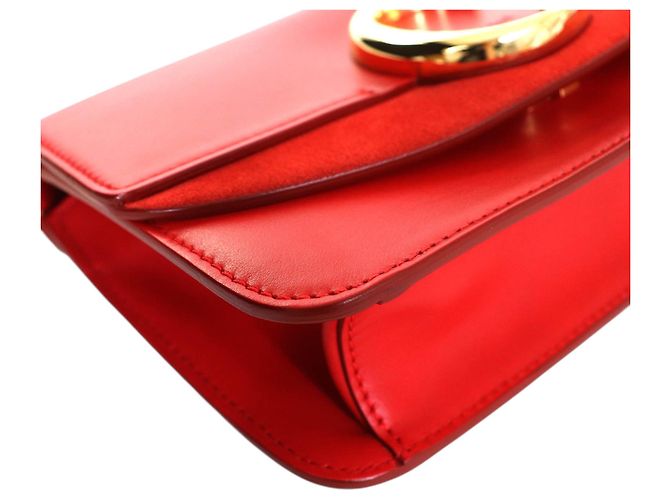 Chloé Mini Borsa a Tracolla C Chain in Vitello e Camoscio Rossa Rosso - vista 11