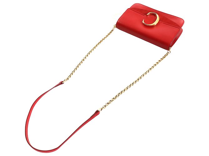 Chloé Mini Borsa a Tracolla C Chain in Vitello e Camoscio Rossa Rosso - vista 14