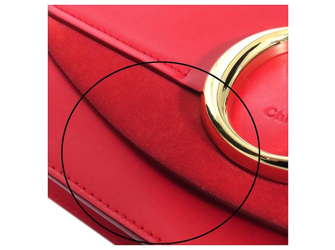 Chloé Mini Borsa a Tracolla C Chain in Vitello e Camoscio Rossa Rosso - vista 9