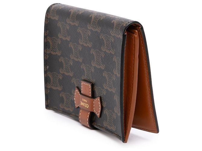 Céline Celine Brown Triomphe Coated Canvas Compact Wallet Dark brown - view 2