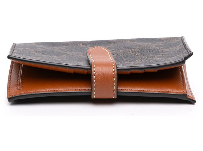 Céline Celine Brown Triomphe Coated Canvas Compact Wallet Dark brown - view 3