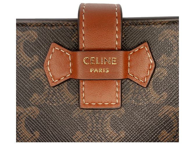 Céline Celine Brown Triomphe Coated Canvas Compact Wallet Dark brown - view 6