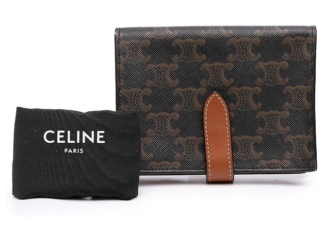 Céline Celine Brown Triomphe Coated Canvas Compact Wallet Dark brown - view 8