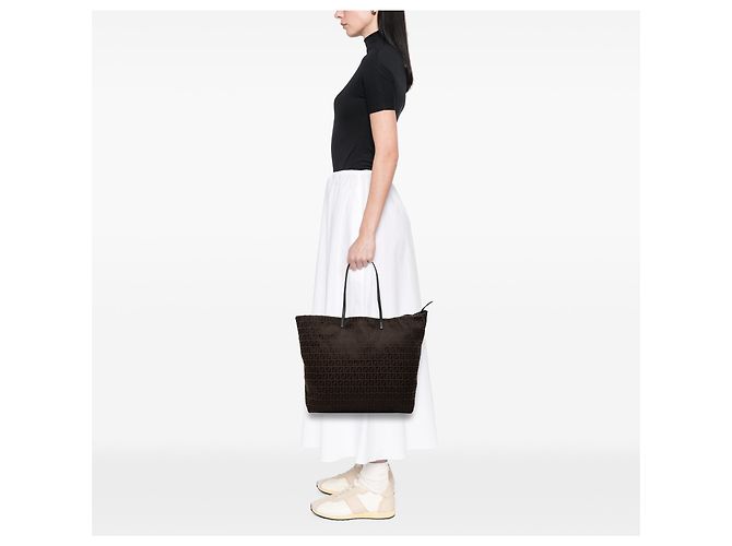 Fendi Brown Zucchino Canvas Tote Braun Dunkelbraun - Ansicht 6