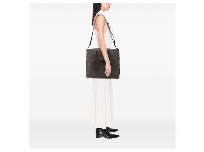 Borsa Shopping Prada Large in Saffiano Marrone Taupe - vista 6