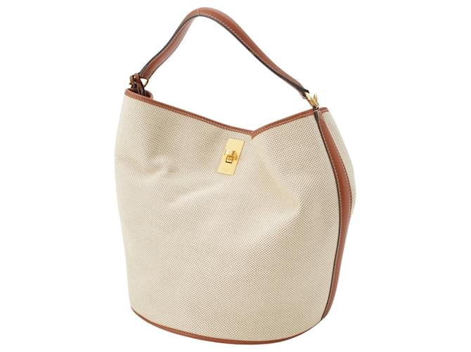 Céline Celine Brown Medium Canvas Bucket 16 Marrone Beige - vista 12
