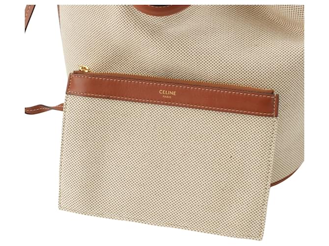 Céline Celine Brown Medium Canvas Bucket 16 Marrone Beige - vista 14