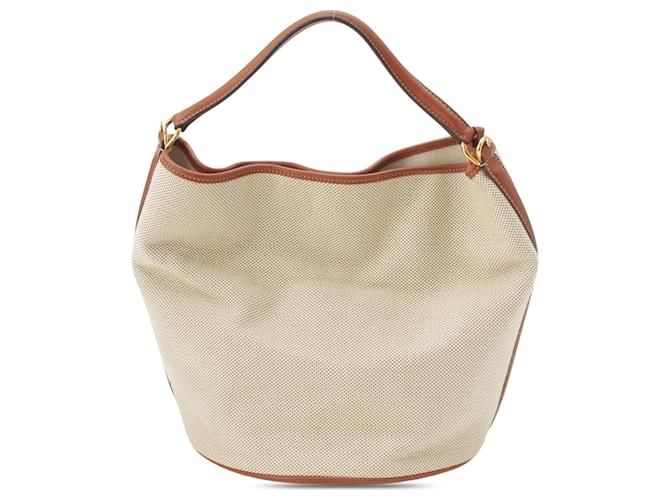 Céline Celine Brown Medium Canvas Bucket 16 Marrone Beige - vista 2