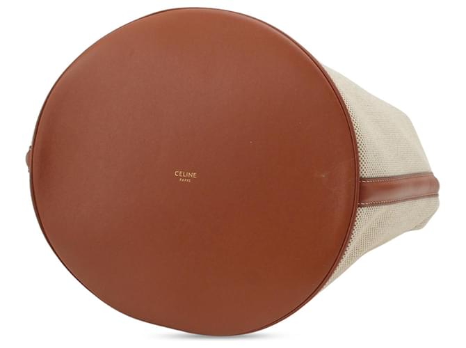 Céline Celine Brown Medium Canvas Bucket 16 Marrone Beige - vista 3