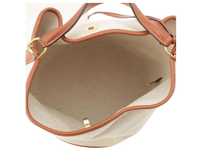 Céline Celine Brown Medium Canvas Bucket 16 Marrone Beige - vista 4