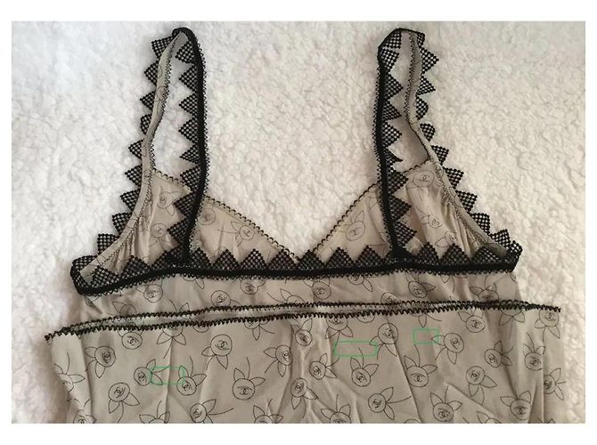 Chanel Camellia Print Seidentop Schwarz Beige - Ansicht 6