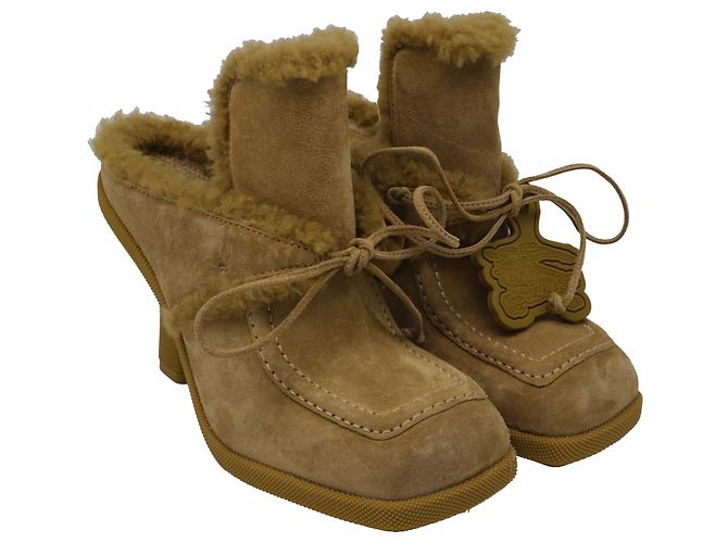 Mules Burberry con shearling in camoscio marrone Rosso - vista 3