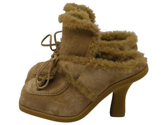 Mules Burberry con shearling in camoscio marrone Rosso - vista 4
